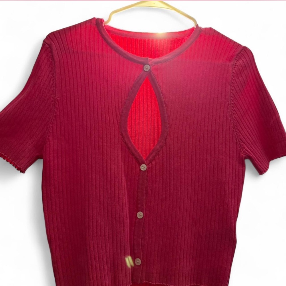 Women's Pink Button-Up Top with Cut Out